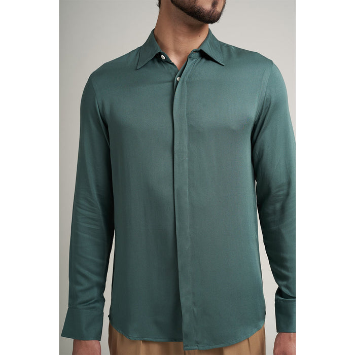 ORGANIC SOLID SAGE GREEN MENS DRESS SHIRT