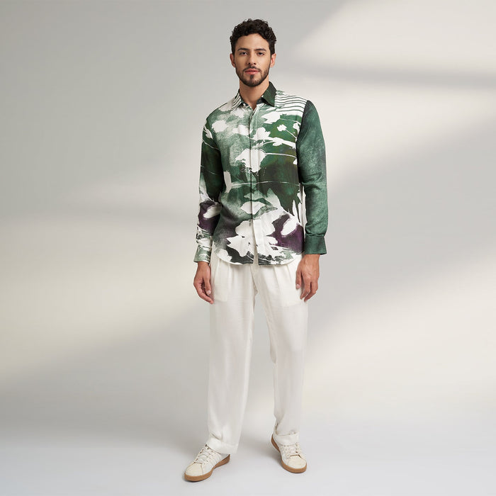 ORGANIC PRINTED GREEN AND WHITE DESIGNER SHIRT