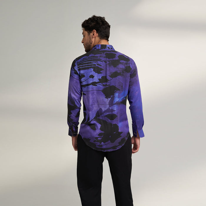 ORGANIC PRINTED BLACK AND PURPLE SHIRT