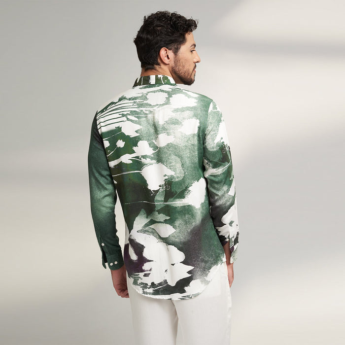 ORGANIC PRINTED GREEN AND WHITE DESIGNER SHIRT