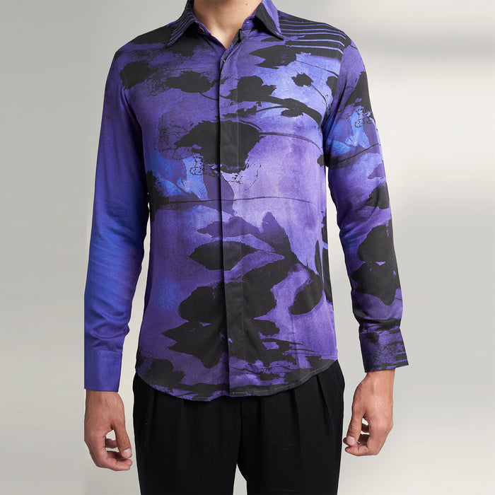 ORGANIC PRINTED BLACK AND PURPLE SHIRT