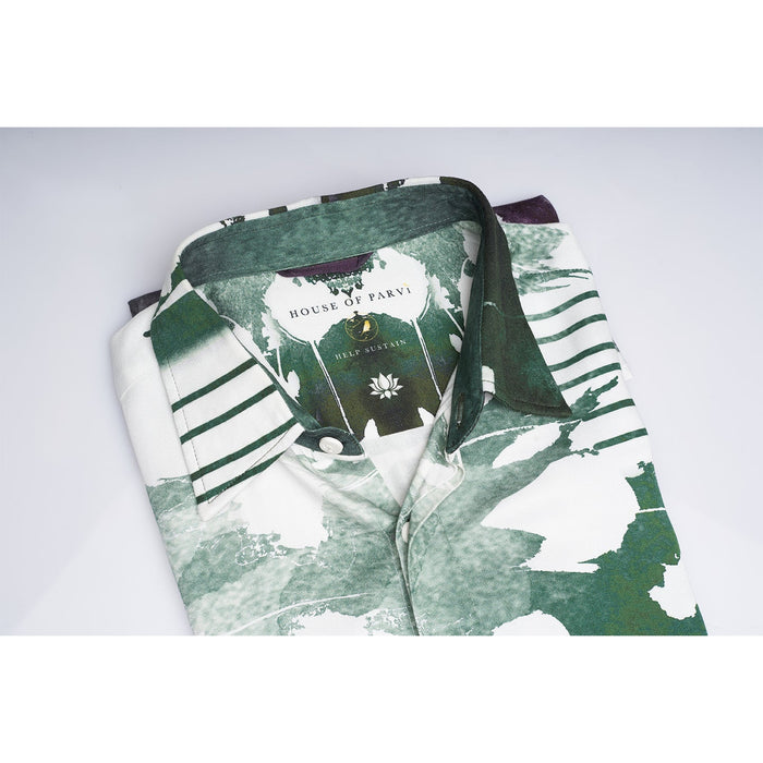 ORGANIC PRINTED GREEN AND WHITE DESIGNER SHIRT