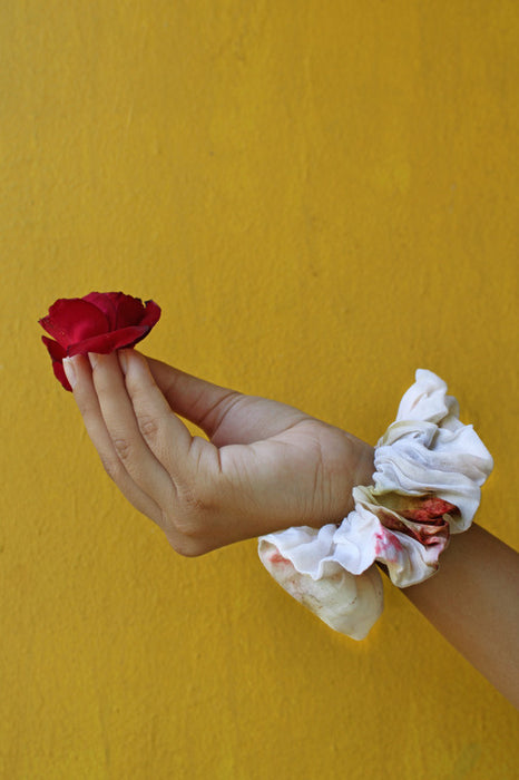 Bageeya Handwoven organic cotton Eco-Printed Scrunchie | Crafted with Sacred temple flowers and Ayurvedic herbs