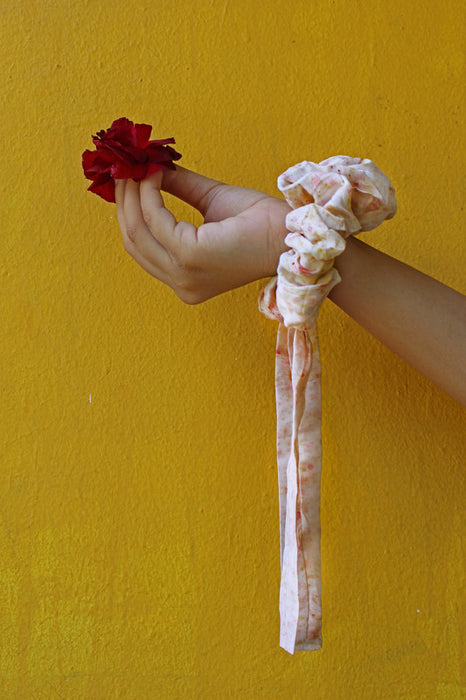 Bageeya Handwoven organic cotton Eco-Printed Scrunchie | Crafted with Sacred temple flowers and Ayurvedic herbs