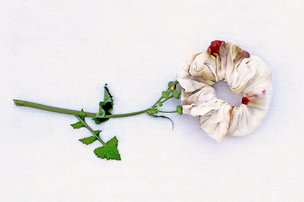 Bageeya Handwoven organic cotton Eco-Printed Scrunchie | Crafted with Sacred temple flowers and Ayurvedic herbs