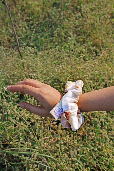 Bageeya Handwoven organic cotton Eco-Printed Scrunchie | Crafted with Sacred temple flowers and Ayurvedic herbs