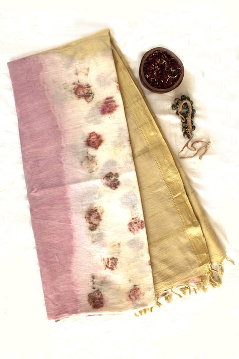 Experience Bageeya's   'Krishna' Temple Elegance: Handwoven Cotton with Marigold & Rose Prints