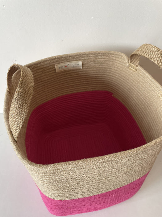 Boho Beige & Pink Blanket Basket