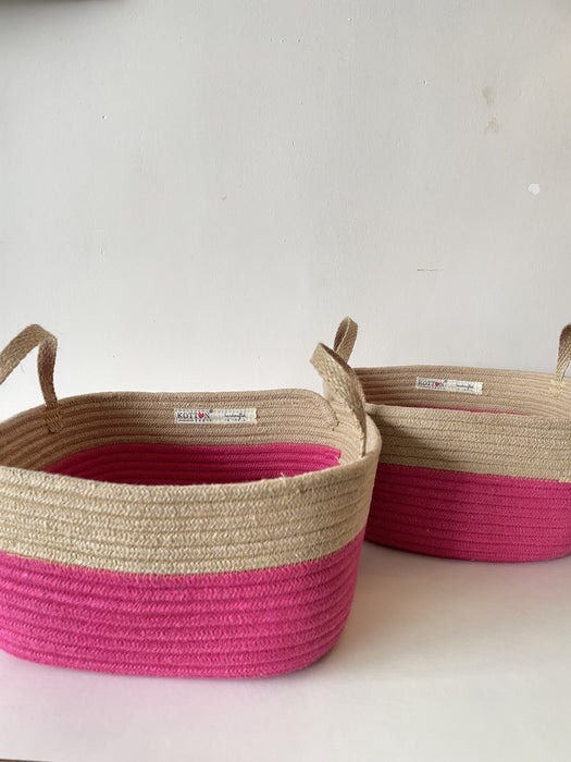 Beige & Pink Square Basket