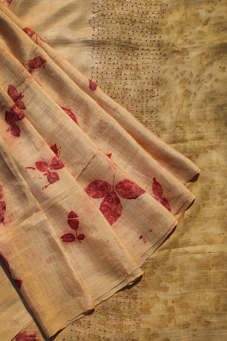 Bageeya 'Parvati" Silk Banana Saree | Crafted with Pious Bilipatra & French Knots