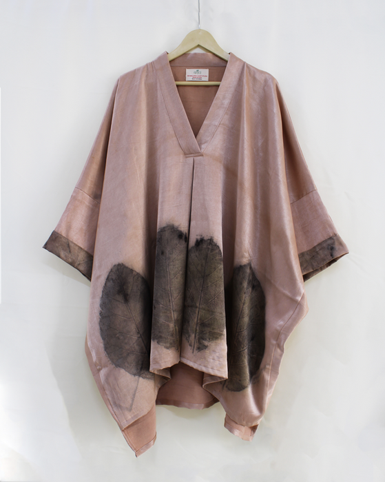 Bageeya "Shonima" Handwoven Mashru Kimono Tunic | Crafted with Katha and Khakhra leaves infused with walnut