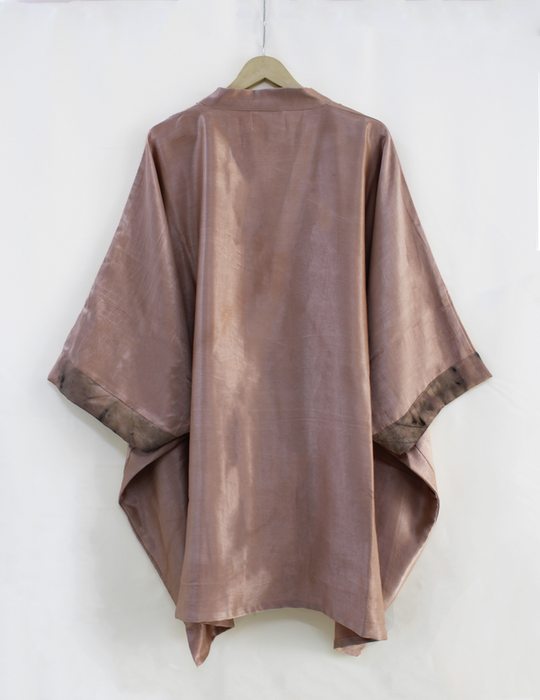 Bageeya "Shonima" Handwoven Mashru Kimono Tunic | Crafted with Katha and Khakhra leaves infused with walnut