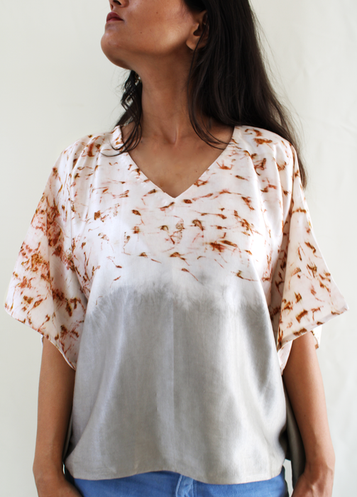 Bageeya "Nebula" Handwoven Mashru Crop top | Crafted with Sacred Temple Marigolds and Walnut