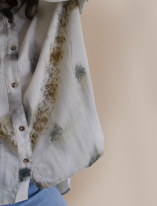 Bageeya "Umi" Handwoven Khadi Tussar Cotton Shirt | Crafted with Sacred Temple Roses and Marigolds