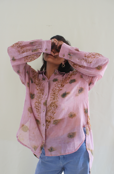 Bageeya "Seimei" Handwoven Mul Shirt | Crafted with Sacred Temple Marigolds and Roses and Lac