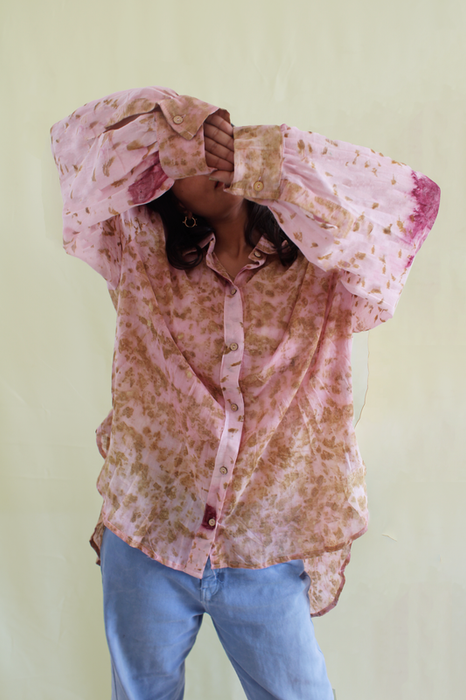 Bageeya "Sakura" Handwoven Mul Shirt | Crafted with Sacred Temple Roses, Marigolda, Beel patra and Lac