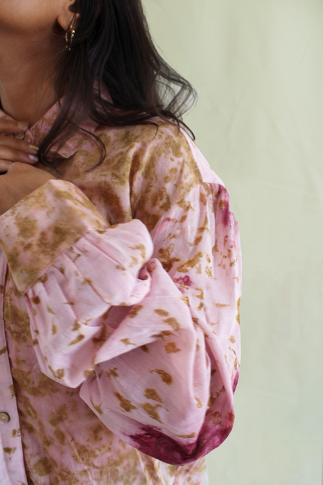 Bageeya "Sakura" Handwoven Mul Shirt | Crafted with Sacred Temple Roses, Marigolda, Beel patra and Lac