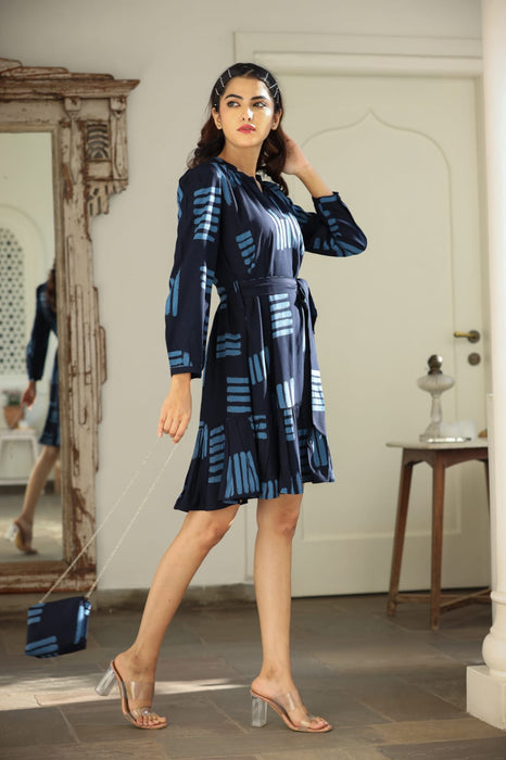 Graphic Stripe Navy Dress  (With Matching bag)