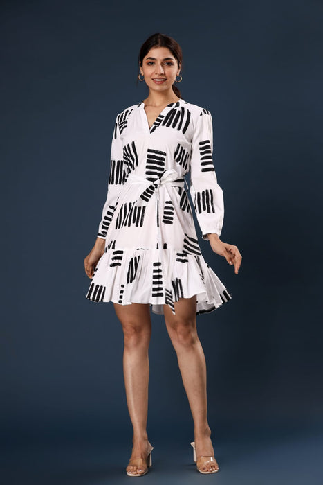 Graphic Stripe White Dress  (With Matching bag)