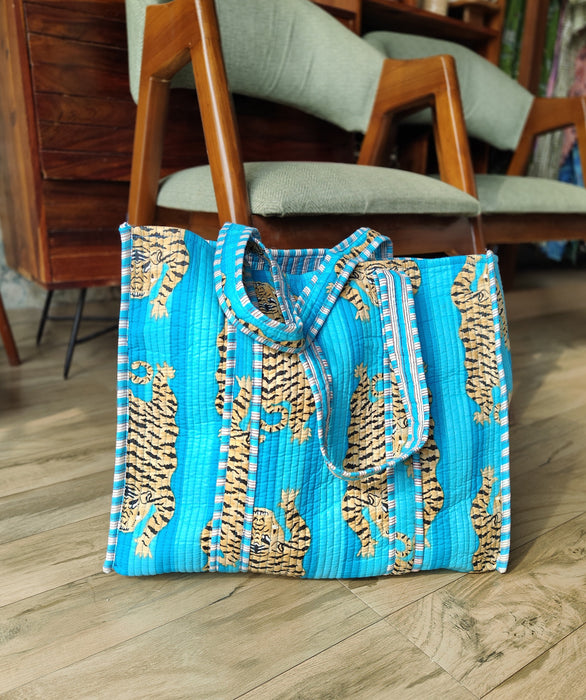 Tiger Tote (Turquoise Striped)