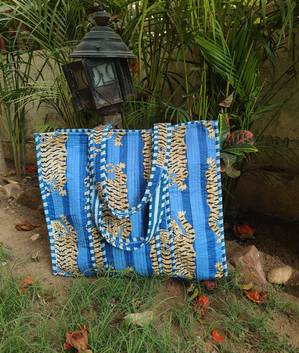 Tiger Tote (Dark Blue Stripes)