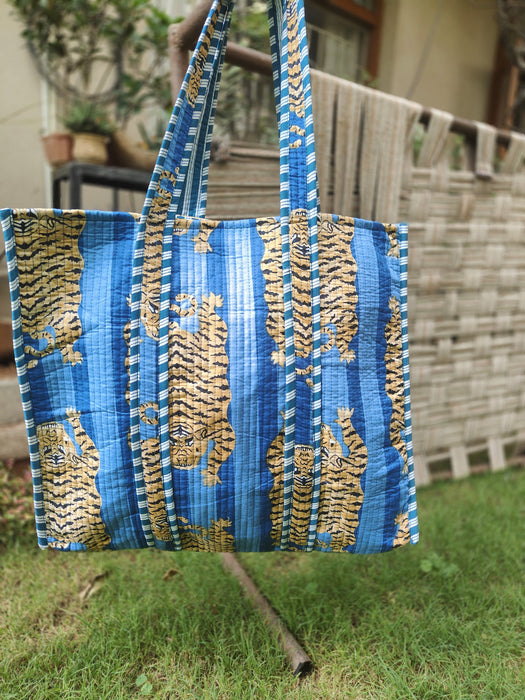 Tiger Tote (Dark Blue Stripes)