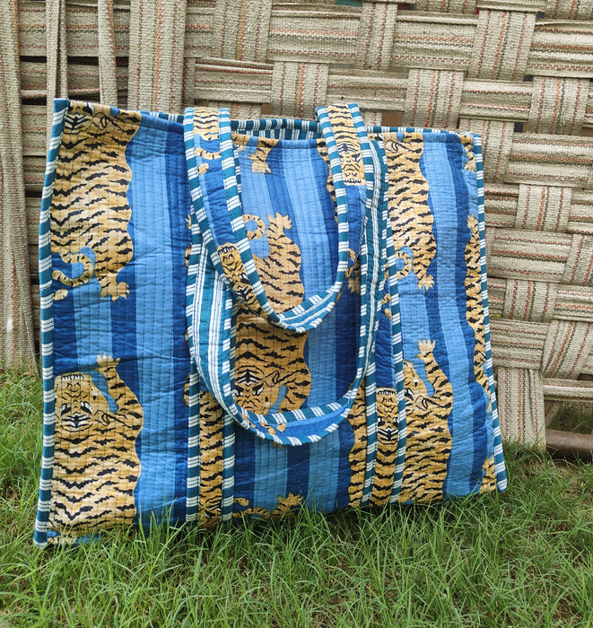 Tiger Tote (Dark Blue Stripes)