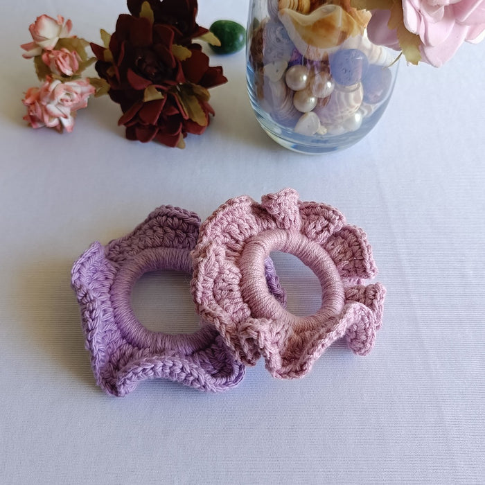 Handmade Pastel Crochet Scrunchies - Set Of 2 (A)