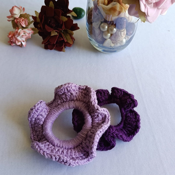 Handmade Pastel Crochet Scrunchies - Set Of 2 (C)