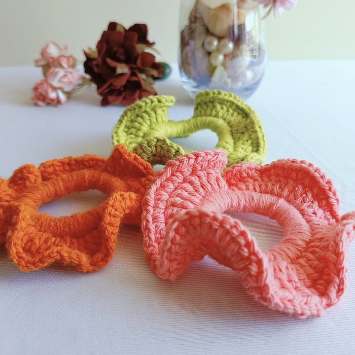 Handmade Bright Crochet Scrunchies - Set Of 3