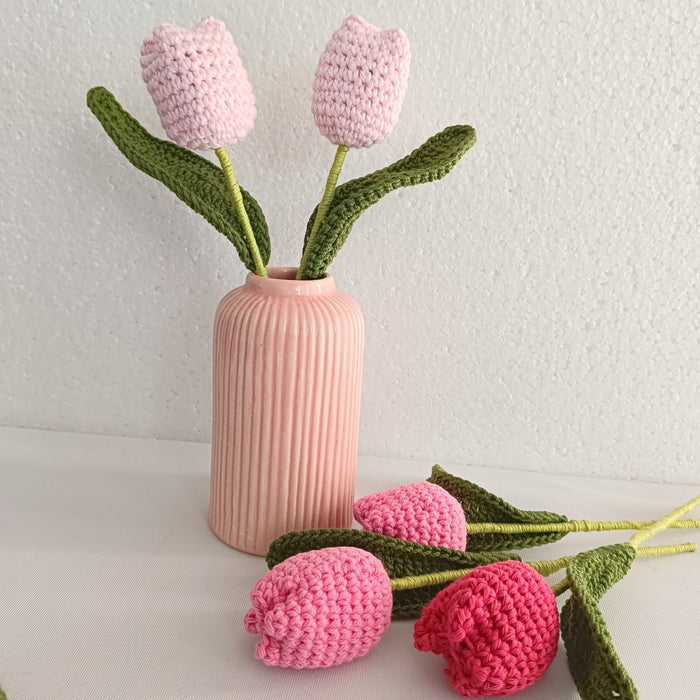 Handmade Crochet Tulip Artificial Flower Bouquet (8 Flowers Bouquet)