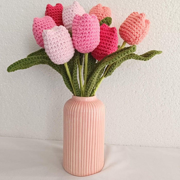 Handmade Crochet Tulip Artificial Flower Bouquet (8 Flowers Bouquet)