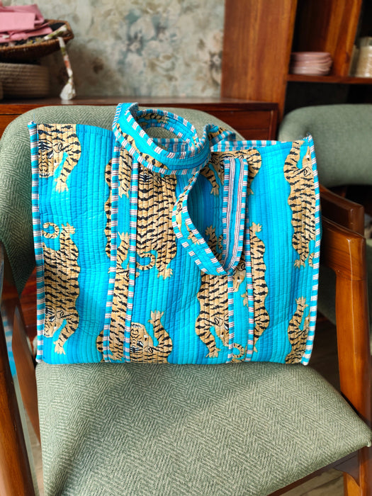 Tiger Tote (Turquoise Striped)