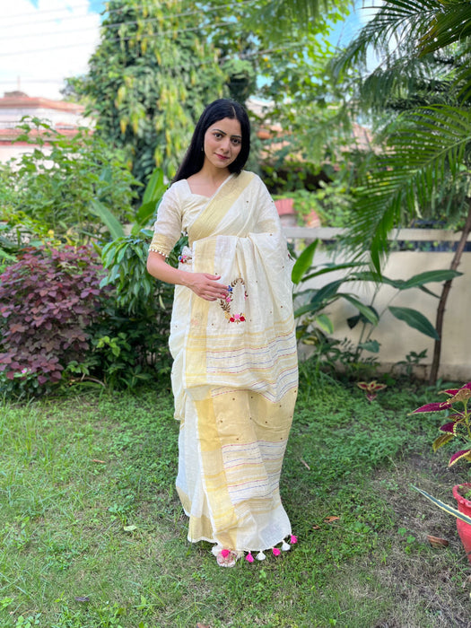 Milky Bar Embroidered Saree