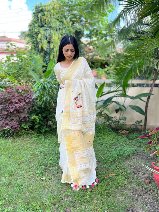 Milky Bar Embroidered Saree