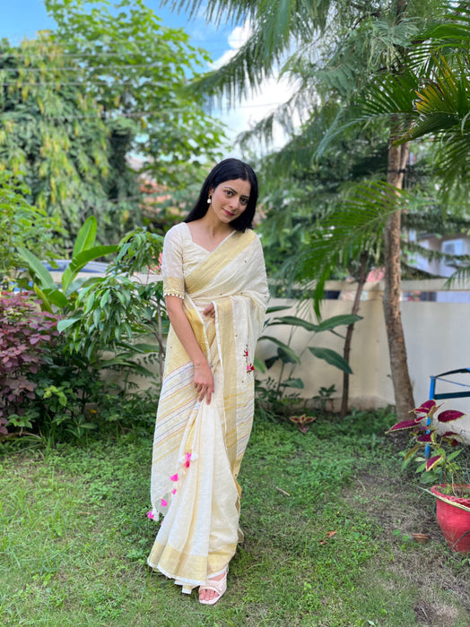 Milky Bar Embroidered Saree