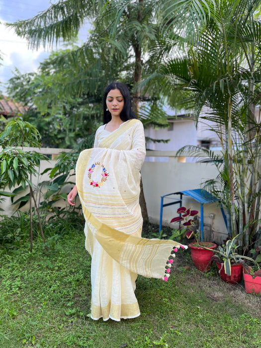 Milky Bar Embroidered Saree