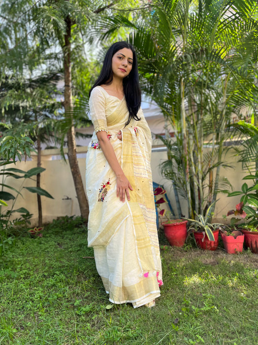 Milky Bar Embroidered Saree