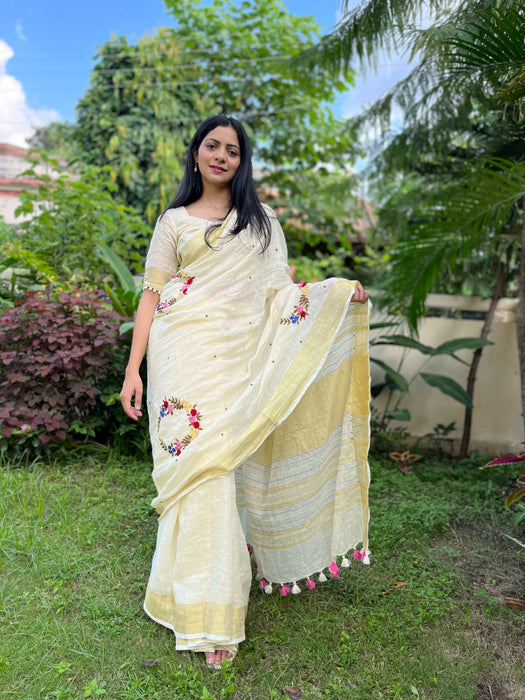 Milky Bar Embroidered Saree