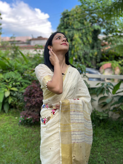 Milky Bar Embroidered Saree