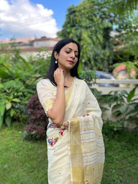 Milky Bar Embroidered Saree