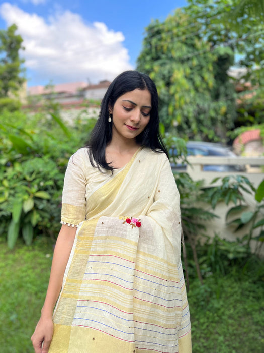 Milky Bar Embroidered Saree