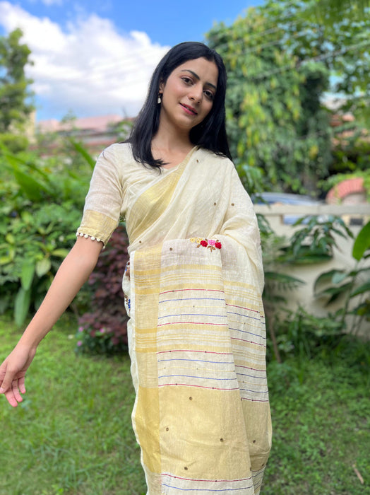 Milky Bar Embroidered Saree