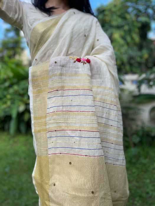 Milky Bar Embroidered Saree