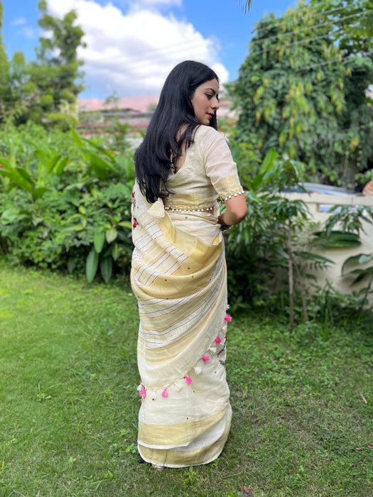 Milky Bar Embroidered Saree