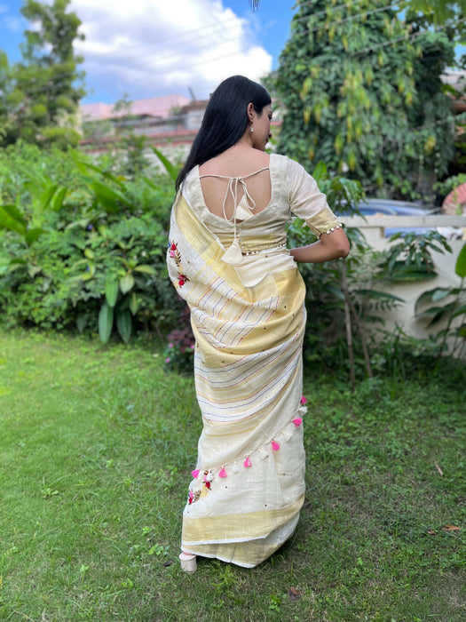 Milky Bar Embroidered Saree