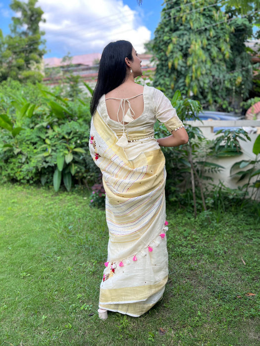 Milky Bar Embroidered Saree