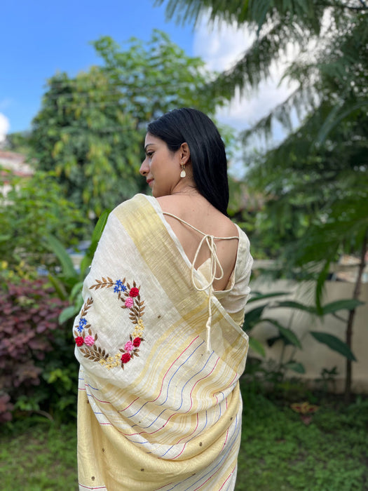 Milky Bar Embroidered Saree