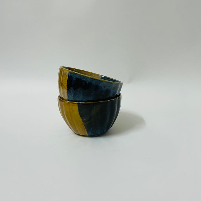 Ceramic Mustard & Blue Snack Bowls