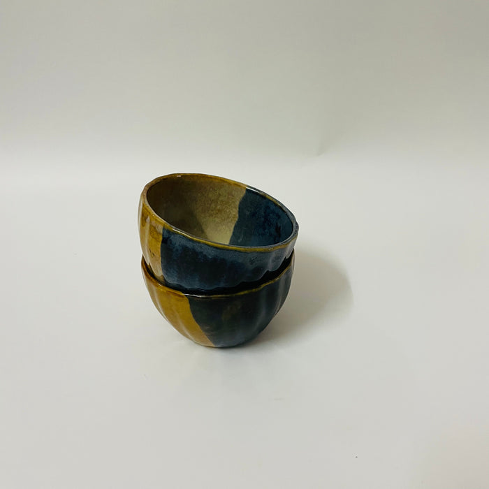 Ceramic Mustard & Blue Snack Bowls